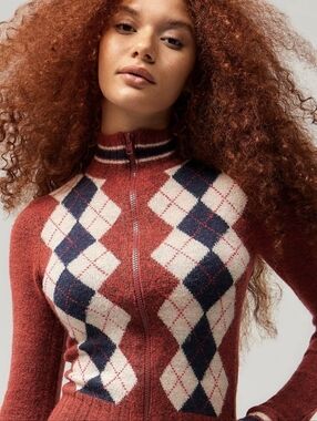BDG Rowen Argyle Track Top Size Small Brand New With Tags Urban Outfitters Red